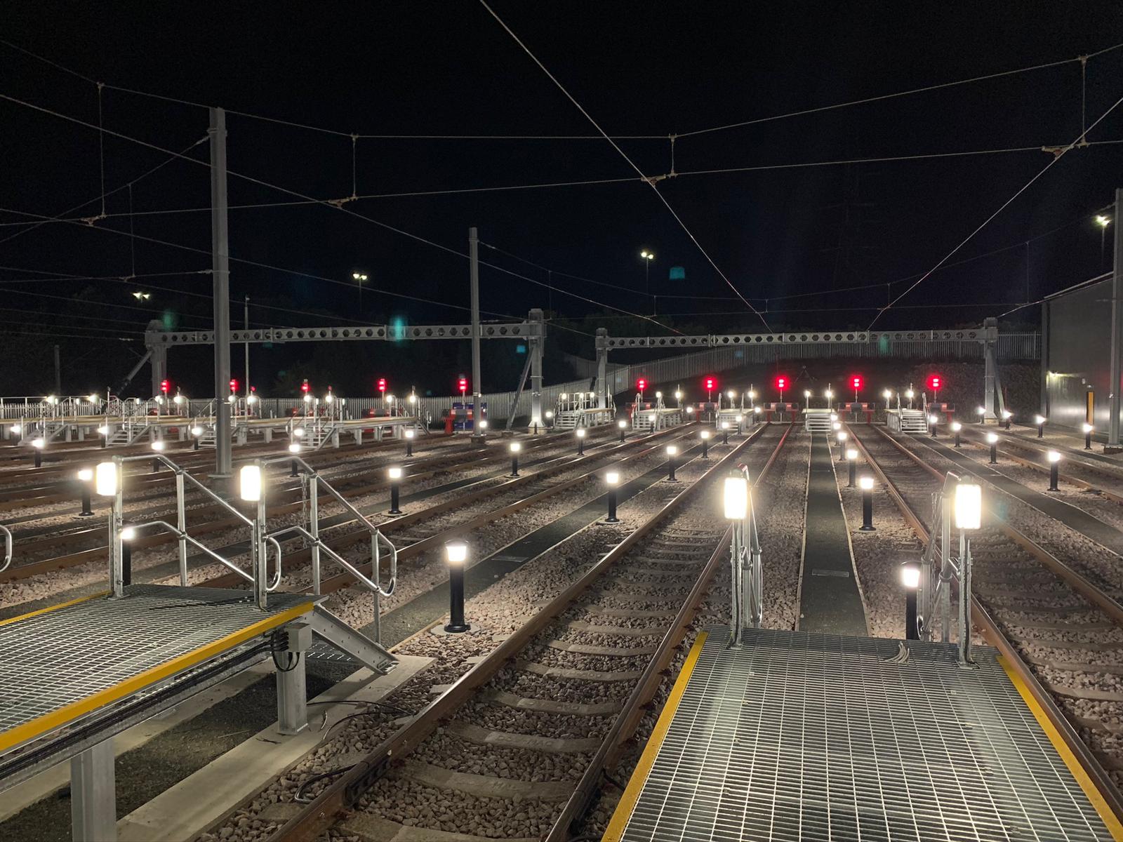 Rail depot with DPS warning lights