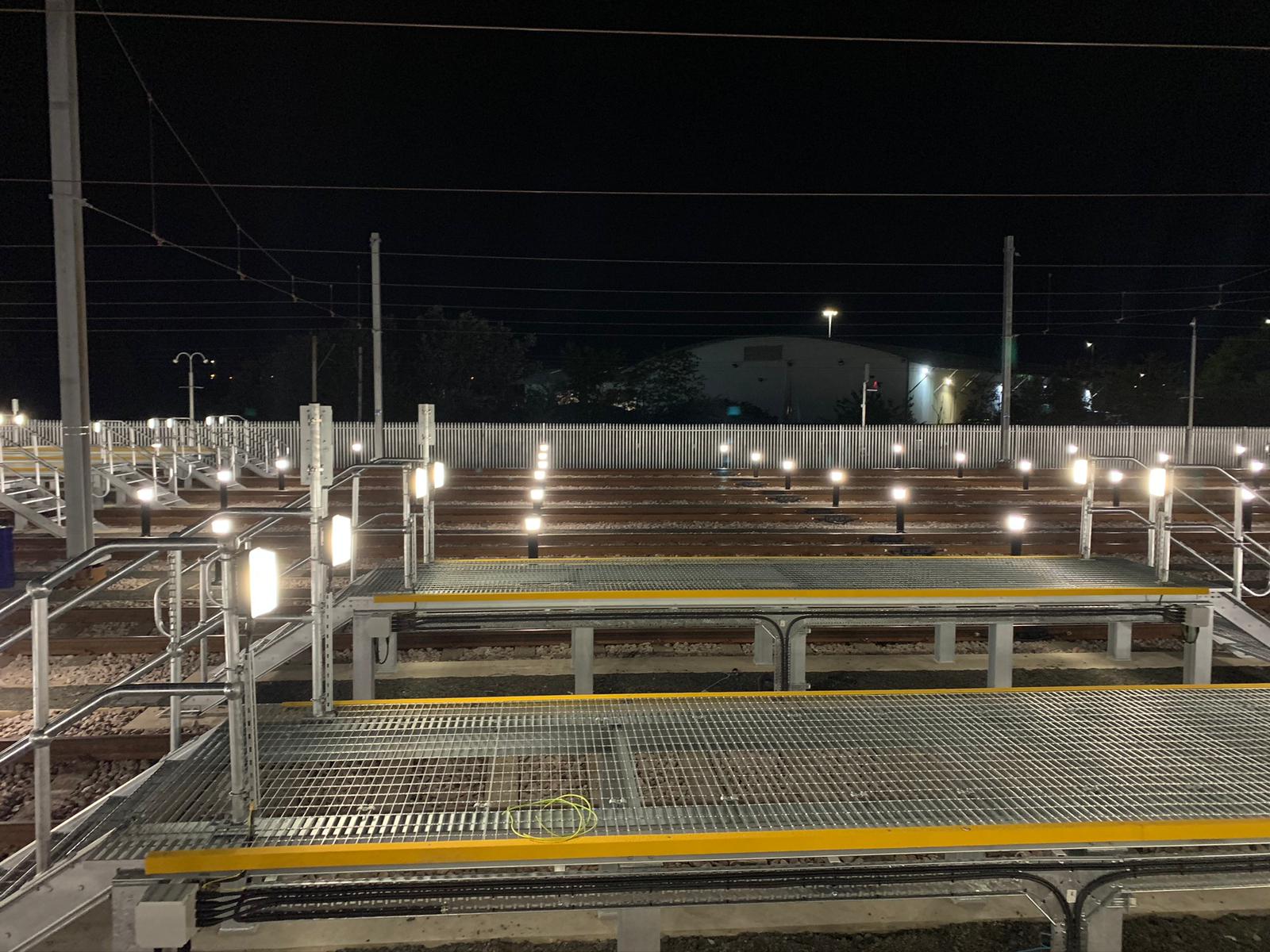 Rail depot at night